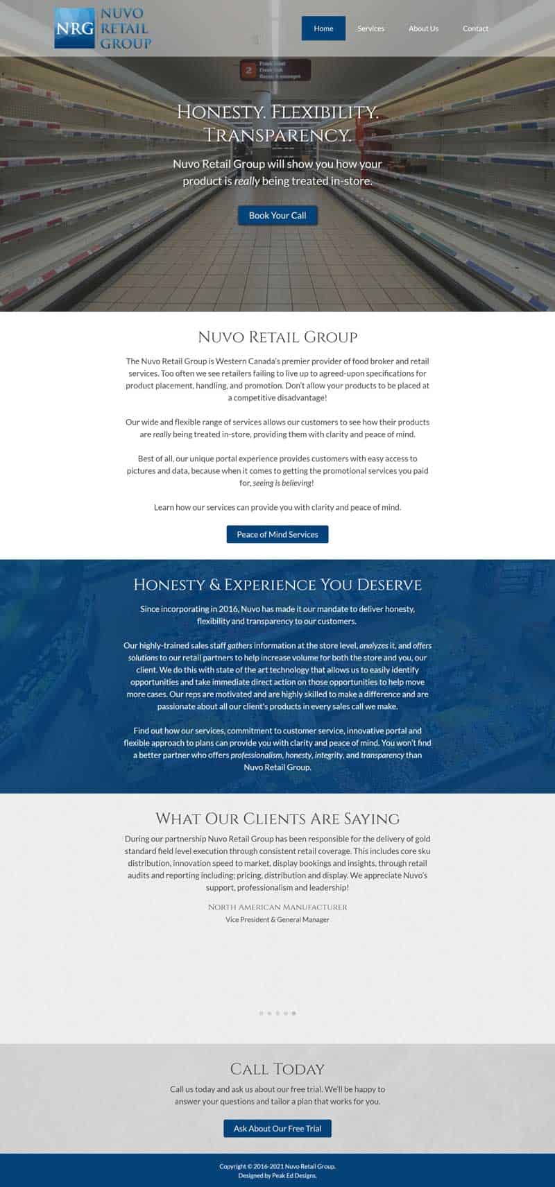 Nuvo Retail Group home page after the redesign