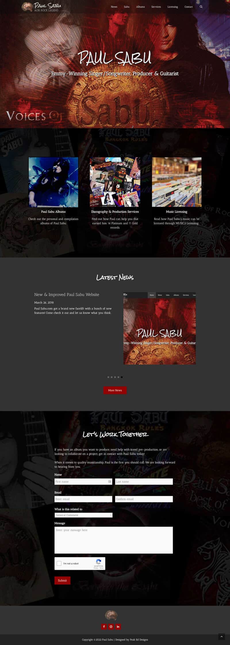 Paul Sabu AOR Rock Legend - portfolio image of the home page